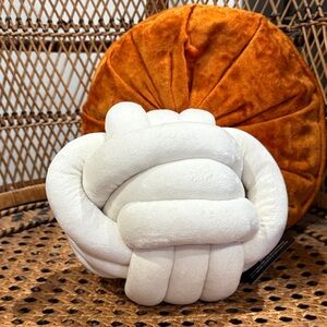PrettyLittleThing White Knot Pillow with Orange Velvet Accent